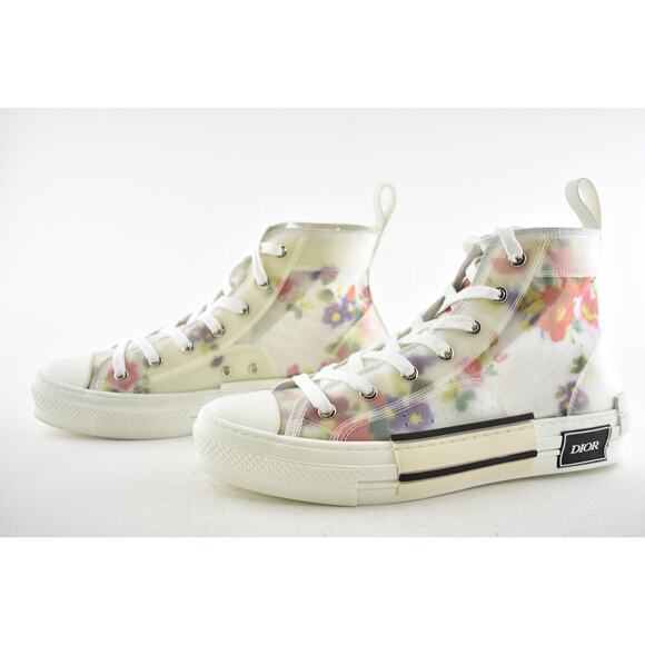 Dior Mens B23 Floral Technical Canvas White High Top Lace Up Flat Sneaker 40 7 - Picture 9 of 11
